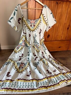 Anthropologie Meadow Rhodes Boho Southwestern Print Tiered Midi Dress Size XL